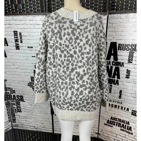 Old Navy Plus 4X Gray-Beige Animal Print Crew Neck Long Raglan Sleeve Sweater - Picture 3 of 6